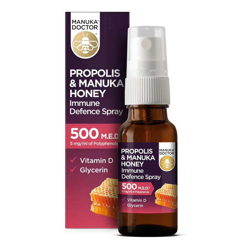 Xịt họng keo ong 500 M.E.D. với vitamin D và mật ong Manuka UK 20ml