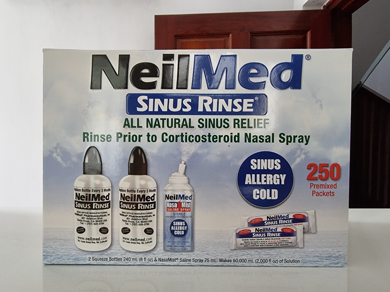 Bộ sản phẩm nước muối rửa mũi (nước muối sinh lý) Neilmed Sinus Rinse 250 gói